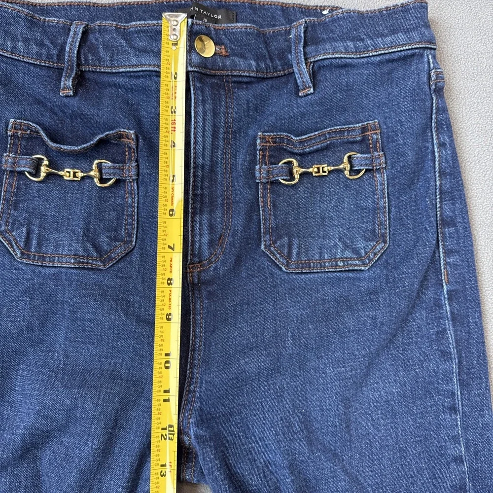 Ann Taylor Flare Jeans High Rise Patch Pocket Horsebit Stretch Size 10‎ Blue